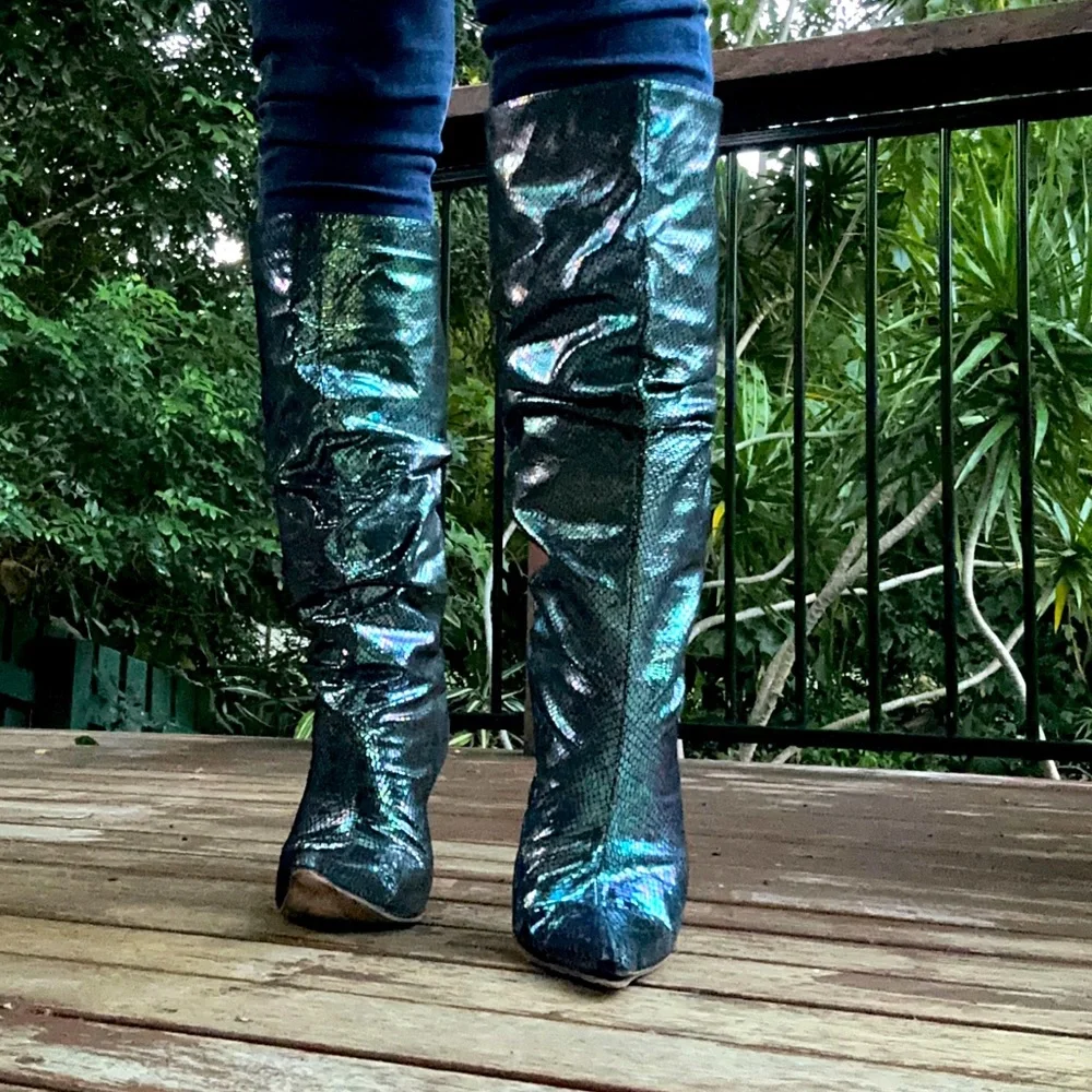 Dragon boots! Green, purple, incandescent, size 40, unique, mid height heel - Picture 4 of 6